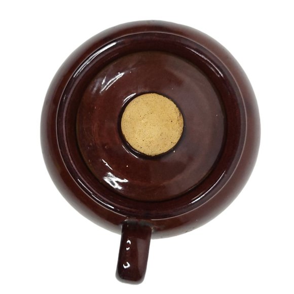 Vintage Bean Pot Soup Crock Stoneware Pottery Handle Made In USA Brown Cream - Picture 10 of 12